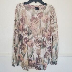 Wallpapher Women's Size S Floral Open Knit Lightweight Sweater Made in USA